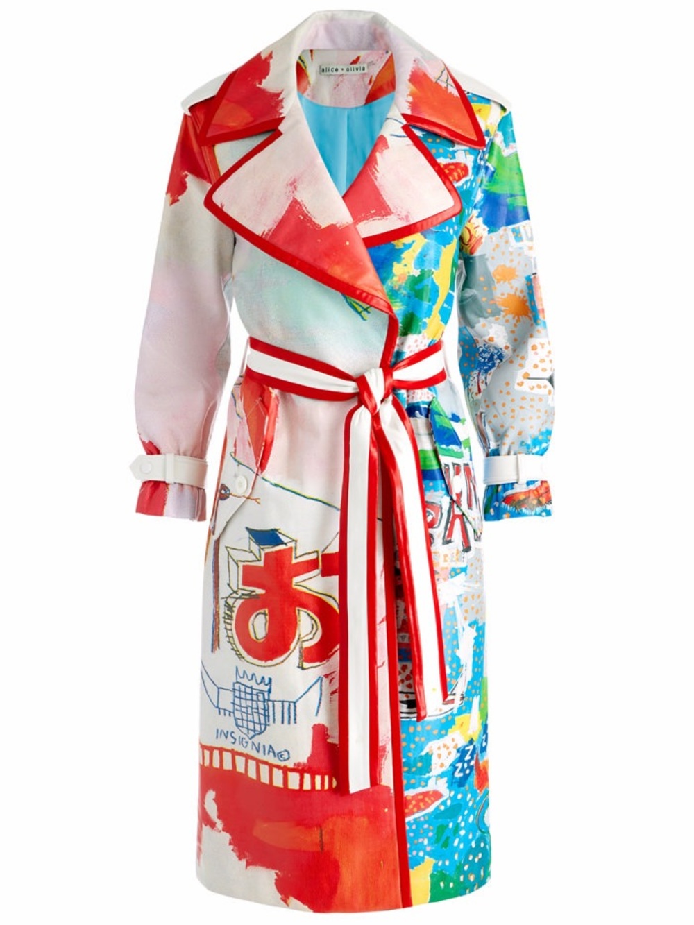 Alice + Olivia Jean Michel Basquiat Collab Vegan Leather Graffiti Trench Coat - Picture 12 of 12